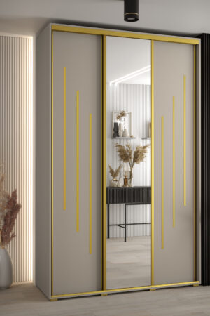 Šatní skříň Dakota 9 s kašmírovým korpusem a zlatými úchyty