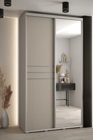 Šatní skříň Dakota 11 s kašmírovou barvou a stříbrnými úchyty.