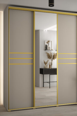 Šatní skříň Dakota 11 v kašmír barvě se zlatými úchyty