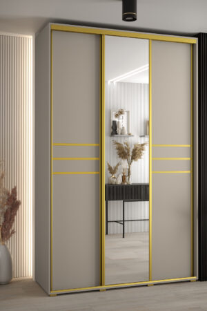 Šatní skříň Dakota 11 s kašmírovou barvou a zlatými úchyty