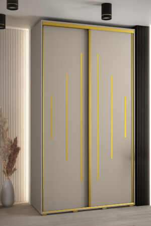 Šatní skříň Dakota 12 s kašmírovou barvou a zlatými úchyty