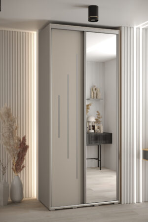 Šatní skříň Dakota 13 v kašmírové barvě s stříbrnými úchyty