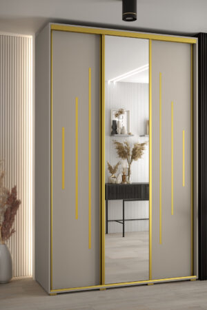 Šatní skříň Dakota 13 s kašmírovým korpusem a zlatými úchyty