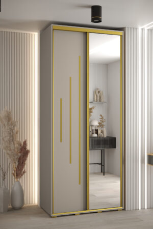 Šatní skříň Dakota 13 s kašmírovou barvou a zlatými úchyty