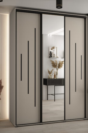 Šatní skříň Dakota 13 s černými úchyty a kašmírovým korpusem