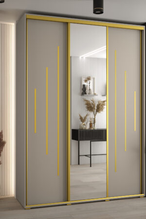 Šatní skříň Dakota 13 s kašmírovým korpusem a zlatými úchyty