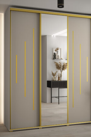 Šatní skříň Dakota 13 s kašmír barvou a zlatými úchyty