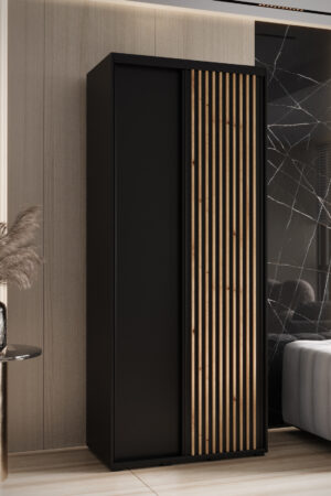 Šatní skříň Lanko 1 s bílým korpusem a dubovými dveřmi