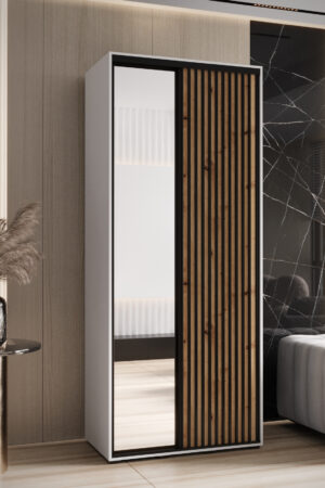 Šatní skříň Sapporo 2 s bílým korpusem a dubovými dveřmi