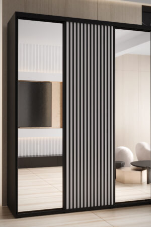 Šatní skříň Sapporo 2 v bílé barvě s dubovými dveřmi