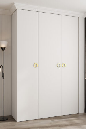Bílá šatní skříň Como 1 s zlatými úchyty