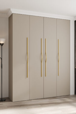 Šatní skříň Como 2 v kašmír barvě se zlatými úchyty