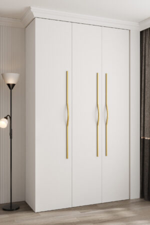 Šatní skříň Como 2 s bílým korpusem a zlatými úchyty