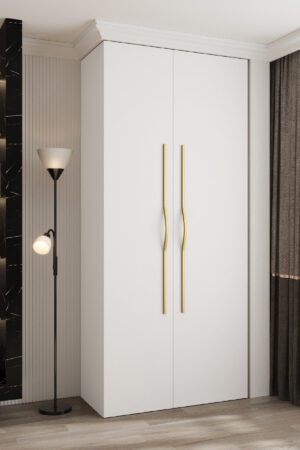 Moderní šatní skříň Como 2 s bílým korpusem a zlatými úchyty
