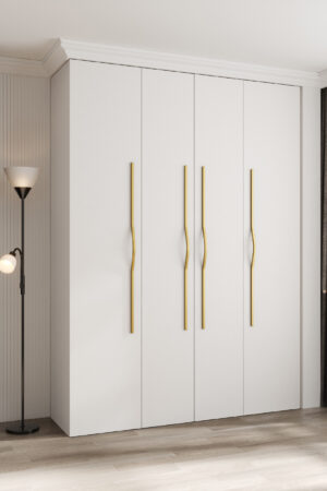 Bílá šatní skříň Como 2 s zlatými úchyty a hloubkou 40 cm