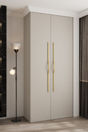 Šatní skříň Como 2 v kašmírové barvě se zlatými úchyty
