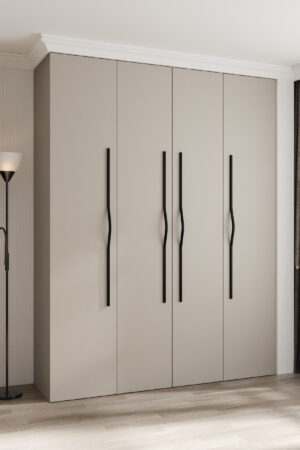 Šatní skříň Como 2 v barvě kašmír s černými úchyty.