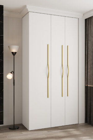 Šatní skříň Como 2 s bílým korpusem a zlatými úchyty