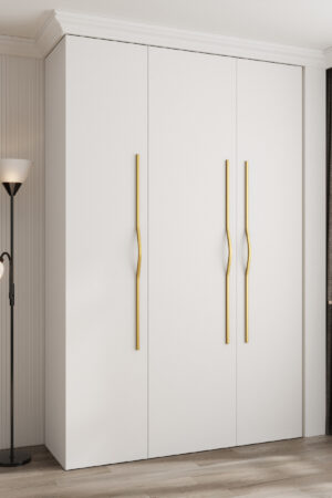 Šatní skříň Como 2 s bílou barvou a zlatými úchyty