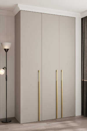 Šatní skříň Como 3 v kašmírové barvě se zlatými úchyty