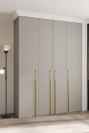 Šatní skříň Como 3 s kašmírovou barvou a zlatými úchyty