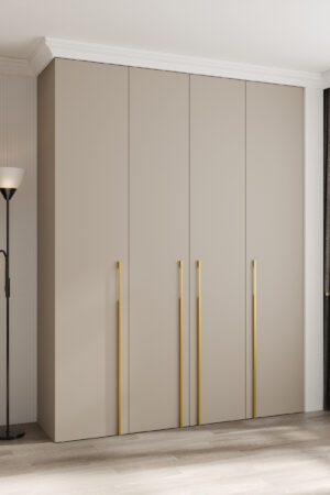 Šatní skříň Como 3 v kašmírové barvě se zlatými úchyty