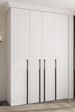 Šatní skříň Como 3 s bílým korpusem a černými úchyty