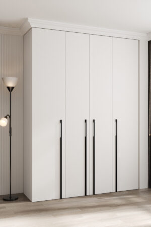 Moderní šatní skříň Como 3 v bílé barvě s černými úchyty