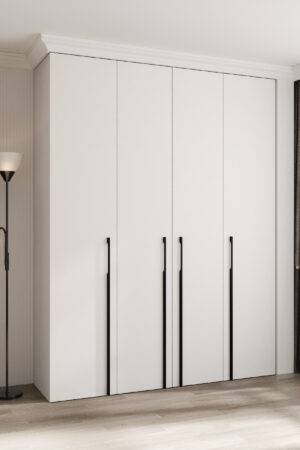 Šatní skříň Como 3 s bílým korpusem a černými úchyty