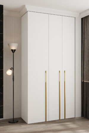 Bílá šatní skříň Como 3 se zlatými úchyty