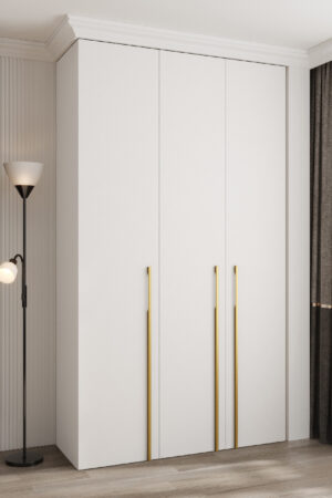 Šatní skříň Como 3, bílá, 140 cm, zlaté úchyty