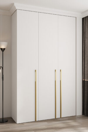 Bílá šatní skříň Como 3 se zlatými úchyty