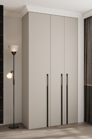 Šatní skříň Como 3 v kašmírové barvě s černými úchyty