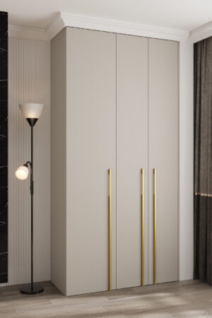 Šatní skříň Como 3 v kašmírové barvě se zlatými úchyty