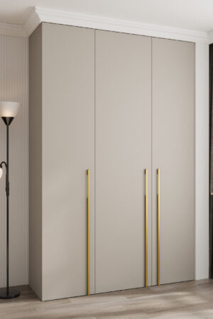 Šatní skříň Como 3 v kašmírové barvě se zlatými úchyty