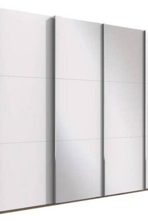 Bílá šatní skříň se zrcadlem a dubovými prvky