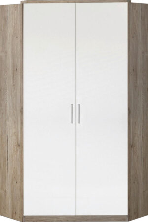 Rohová šatní skříň MID.YOU v bílé a dubové barvě