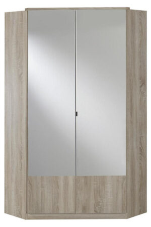Rohová šatní skříň se zrcadlem v dubové barvě