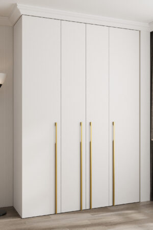 Šatní skříň Como 3 s bílým korpusem a zlatými úchyty