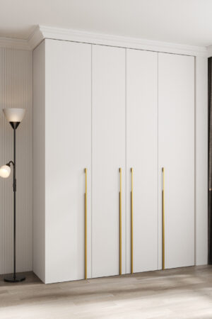 Bílá šatní skříň Como 3 se zlatými úchyty