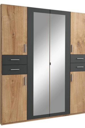 Šatní skříň se zrcadlem v grafitovém a dubovém provedení