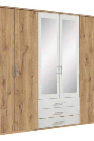 Šatní skříň se zrcadlem v bílé a dubové barvě