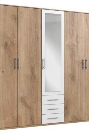 Šatní skříň se zrcadlem v bílé a dubové barvě