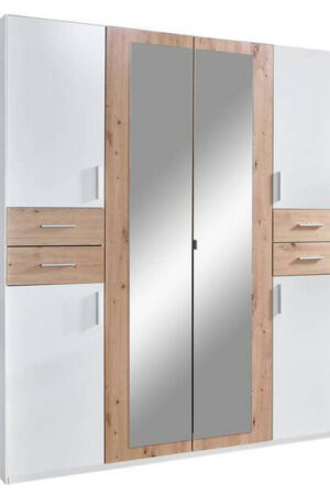Bílá šatní skříň se zrcadlem a dub artisan