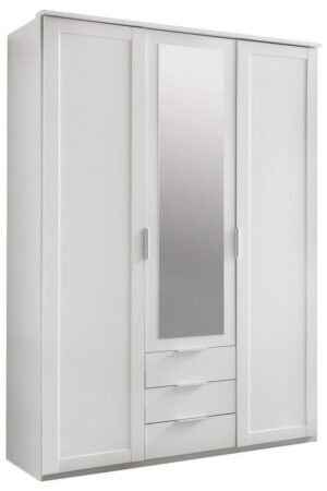 Bílá šatní skříň se zrcadlem a třemi zásuvkami