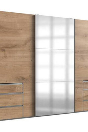 Šatní skříň se zrcadlem v dekoru dubu, rozměry 300/216/65 cm