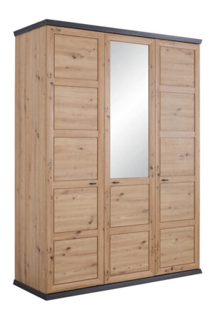 Šatní skříň se zrcadlem, tmavě šedá, dub artisan