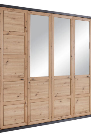Šatní skříň se zrcadlem tmavě šedá a dub artisan