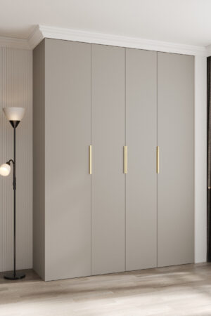 Šatní skříň Como 4 s kašmírovou barvou a zlatými úchyty
