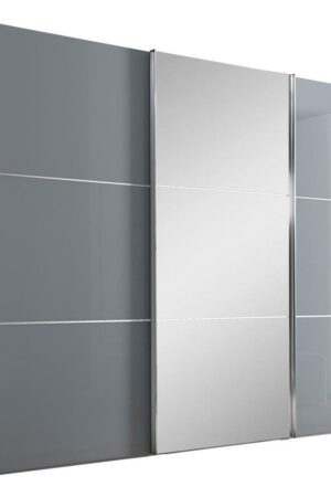 Bílá šatní skříň se zrcadlem a světle šedými prvky